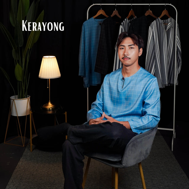 Sky Blue Check kurta, full body front