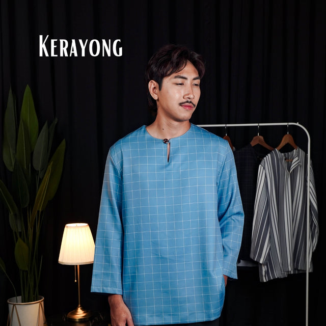 Sky Blue Check kurta, full body front