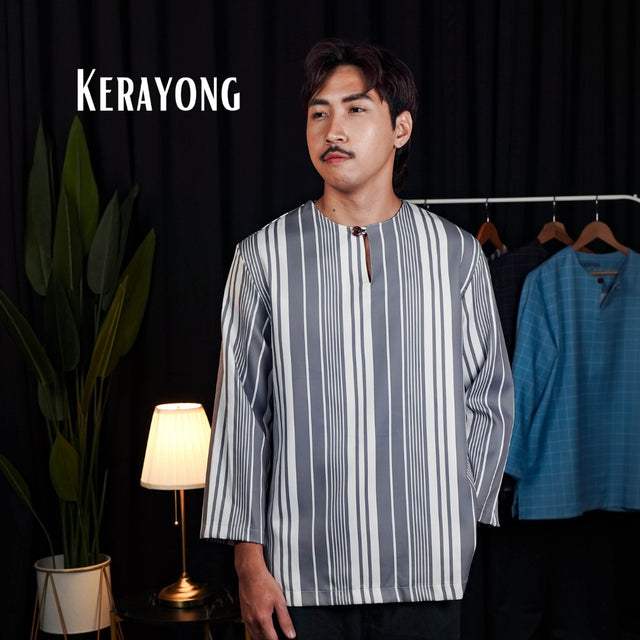 Grey White Stripe kurta, detail