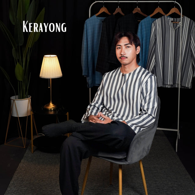 Dark White Stripe kurta, full body front