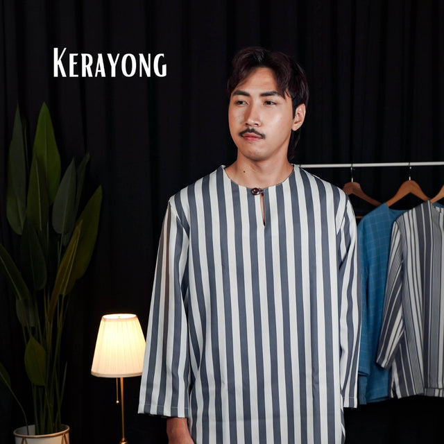 Dark White Stripe kurta, full body front